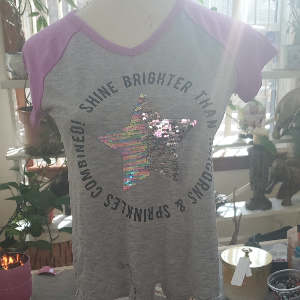 Justice Gray and Pink Short Sleeve Tee with Circular Graphic